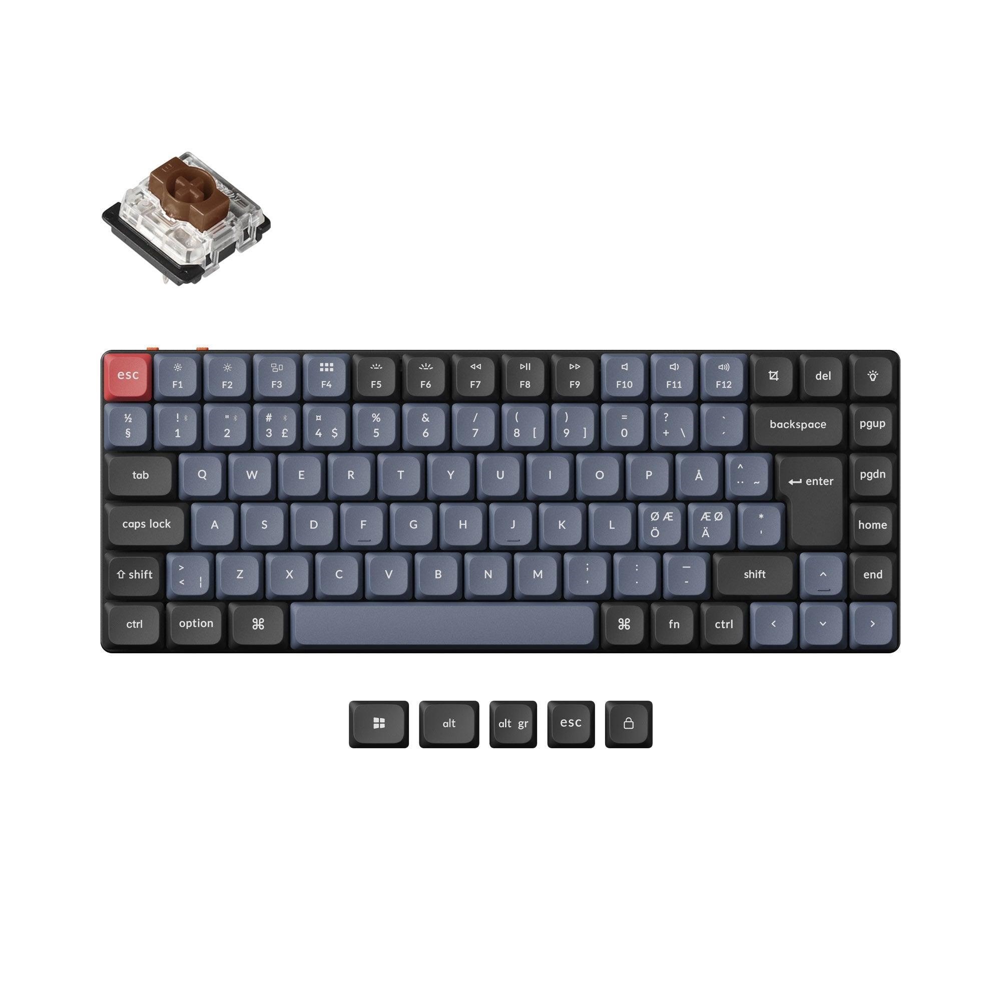 Keychron K3 Pro QMK/VIA Wireless - Gateron Low Profile Brown - Gaming Tastatur - Uden Numpad - Nordisk - Sort Tastatur K3P-H3P-BO