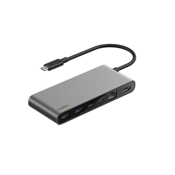Belkin Connect 8-in-1 USB-C Hub with Dual USB-C Ports - Silver Docking Station INC024HQSGY
