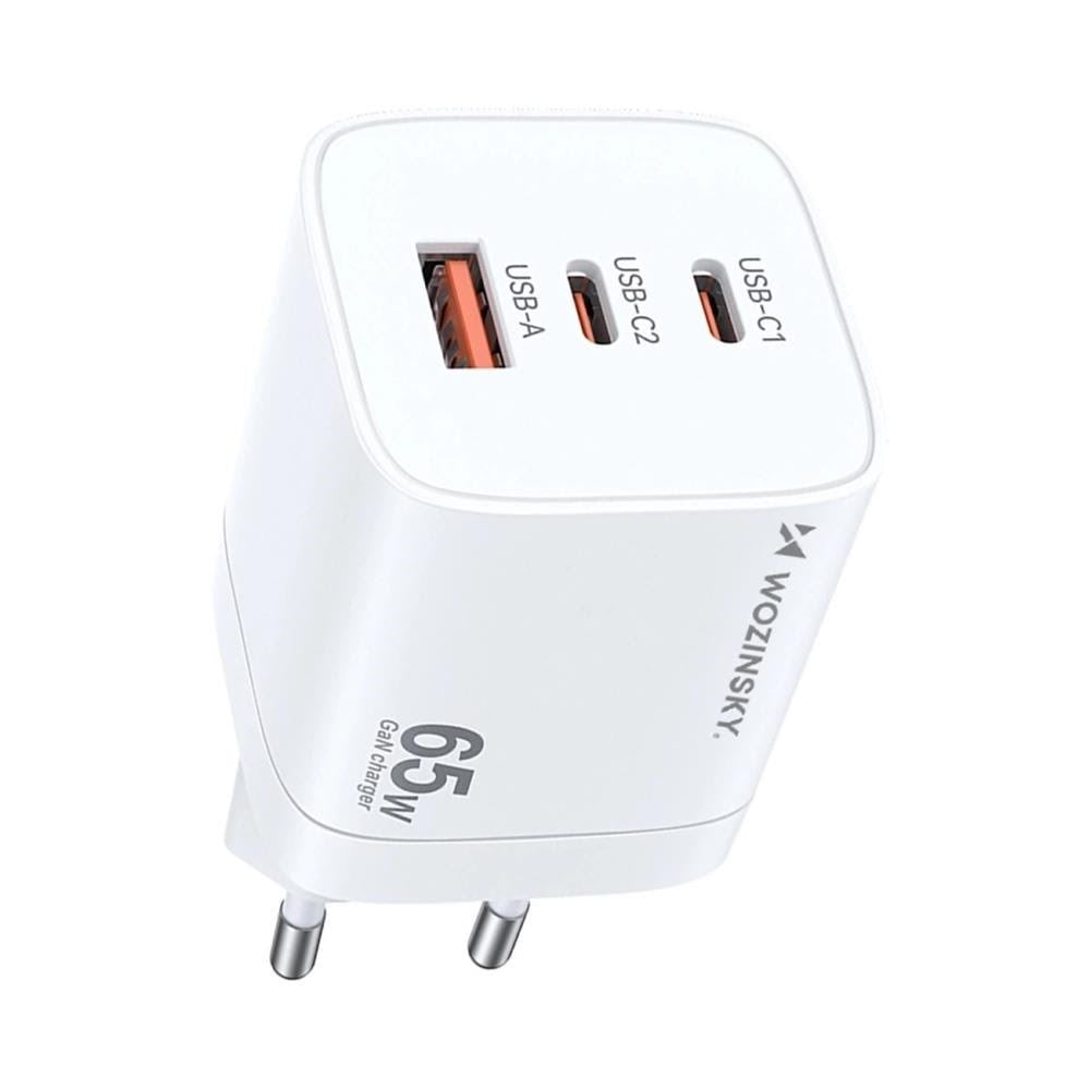 Wozinsky GaN Charger CGWCW 65W USB-A / 2 x USB-C - White Mobil Oplader 5907769308543