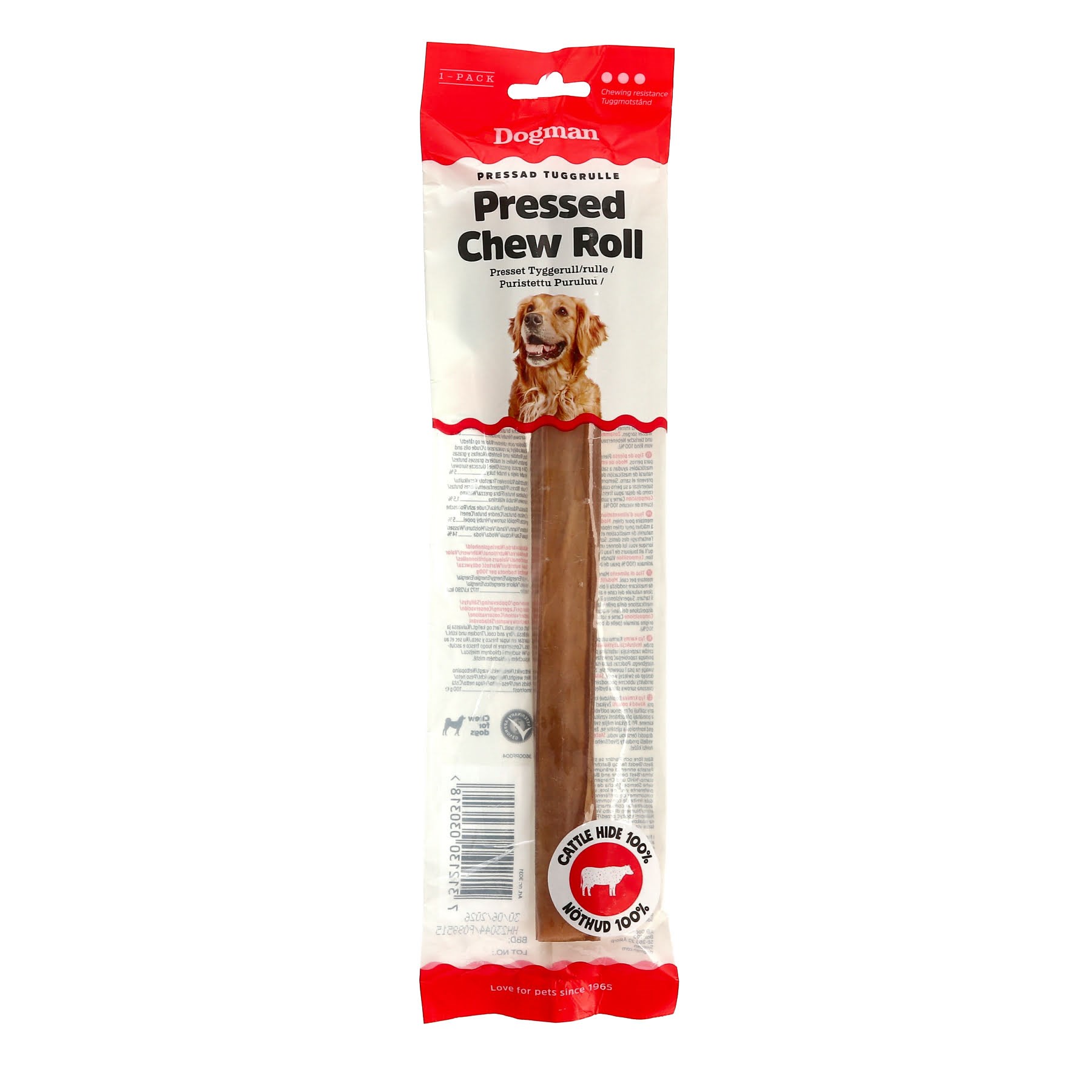 Dogman Naturlig Presset Råhuds Tyggerulle M 25cm Hundeudstyr 3031