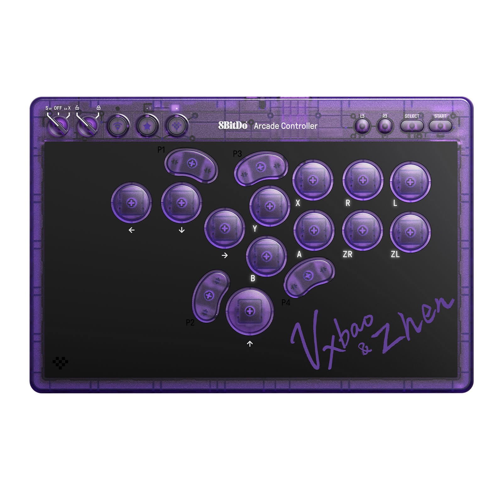 8BitDo Arcade - Transparant Purple - Wireless Arcade stick - PC Spil Tilbehør RET00917