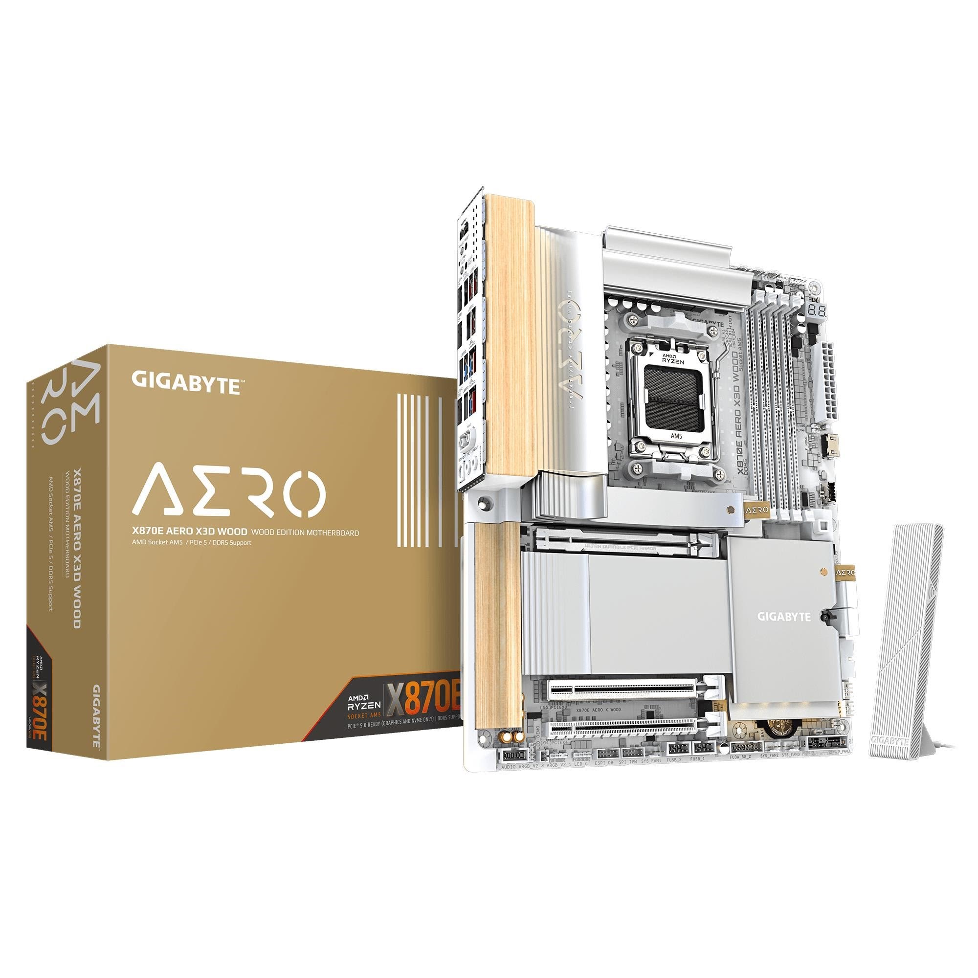 GIGABYTE X870E æRO X3D WOOD Bundkort - AMD X870E - AMD AM5 - DDR5 RAM - ATX