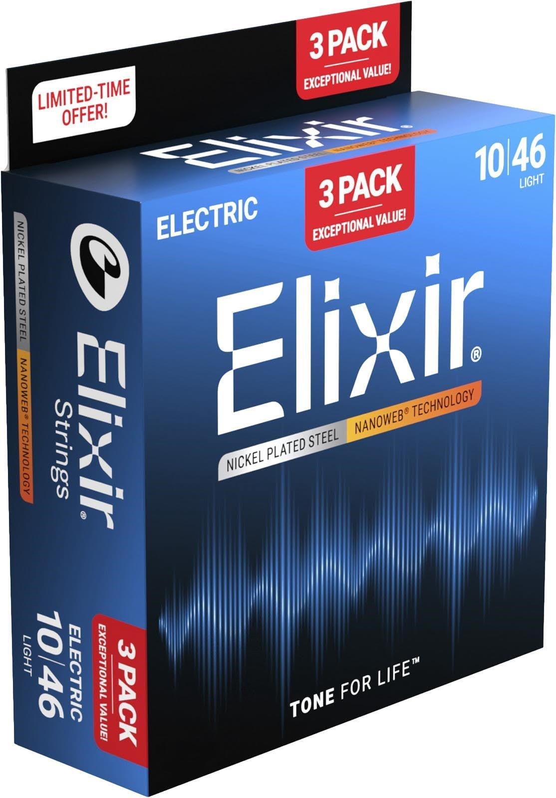Elixir Strings 16567 - Nikkelbelagt stål - Elektriske strenge - Nanoweb - Light (10-46) - 3-PAK Musikinstrument CEL 16567