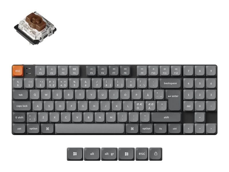 Keychron K13 Max QMK Wireless RGB Hot Swap Low Profile Brown - Gaming Tastatur - Uden Numpad - Nordisk - Sort