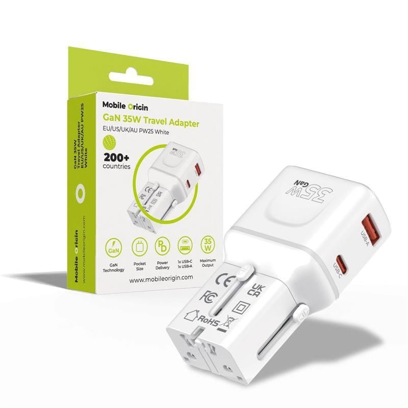 Mobile Origin 35W Travel Adapter - EU/US/UK/AU PW25 - white Mobil Oplader MO-PW25-WHT