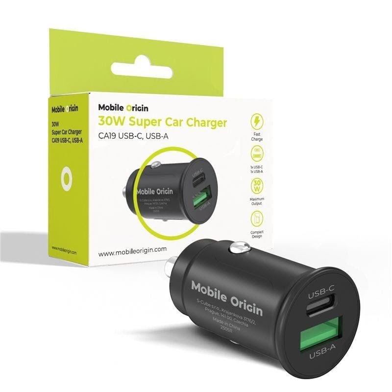 Mobile Origin 30W Super Car Charger CA19 - USB-C - USB-A Mobil Oplader MO-30WSCCH-CA19