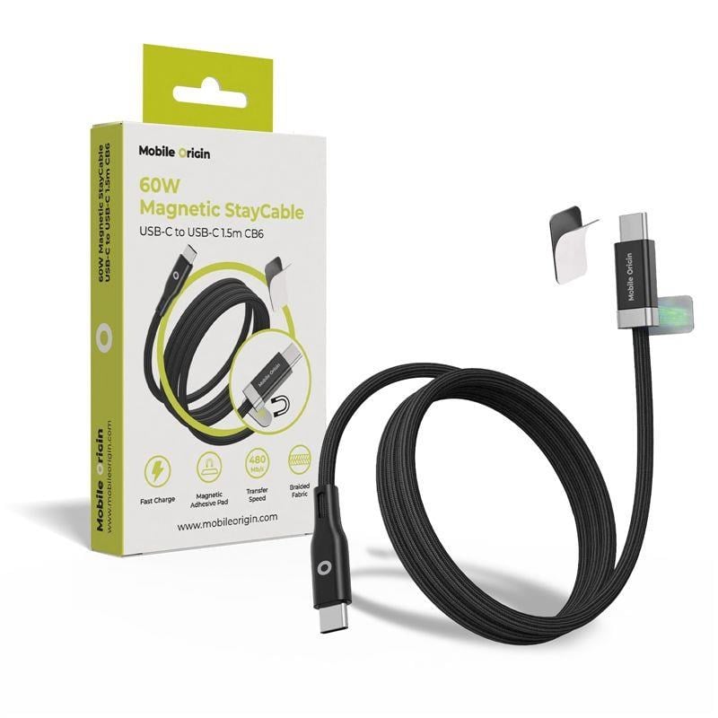 Mobile Origin 60W Magnetic StayCable USB-C to USB-C 1.5m CB6 Usb Kabel Sort MO-60WMS-CB6