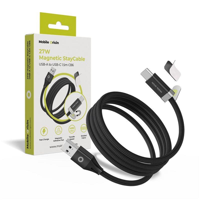 Mobile Origin 27W Magnetic StayCable USB-C to USB-A 1.5m CB6 Usb Kabel Sort MO-27WMS-CB6