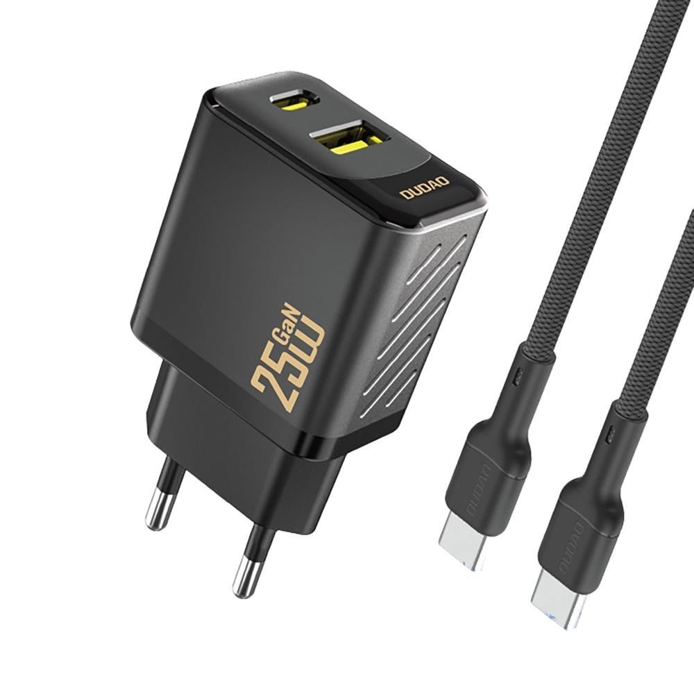 Dudao A26TCEU PD QC 25W GaN USB-A USB-C wall charger with USB-C cable - black