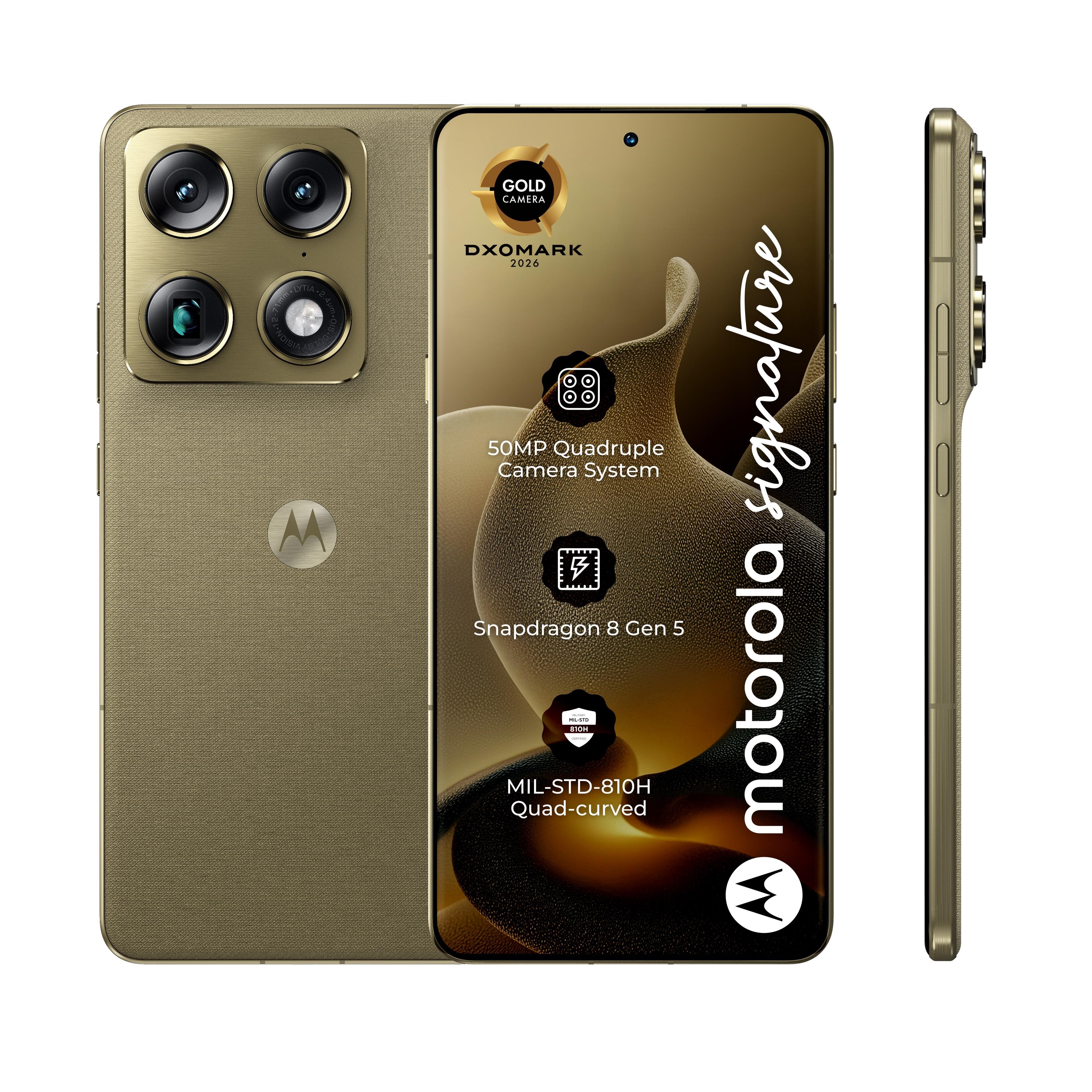 Motorola signature 512GB/16GB - PANTONE Martini Olive Mobiltelefon Guld PBAB0003SE