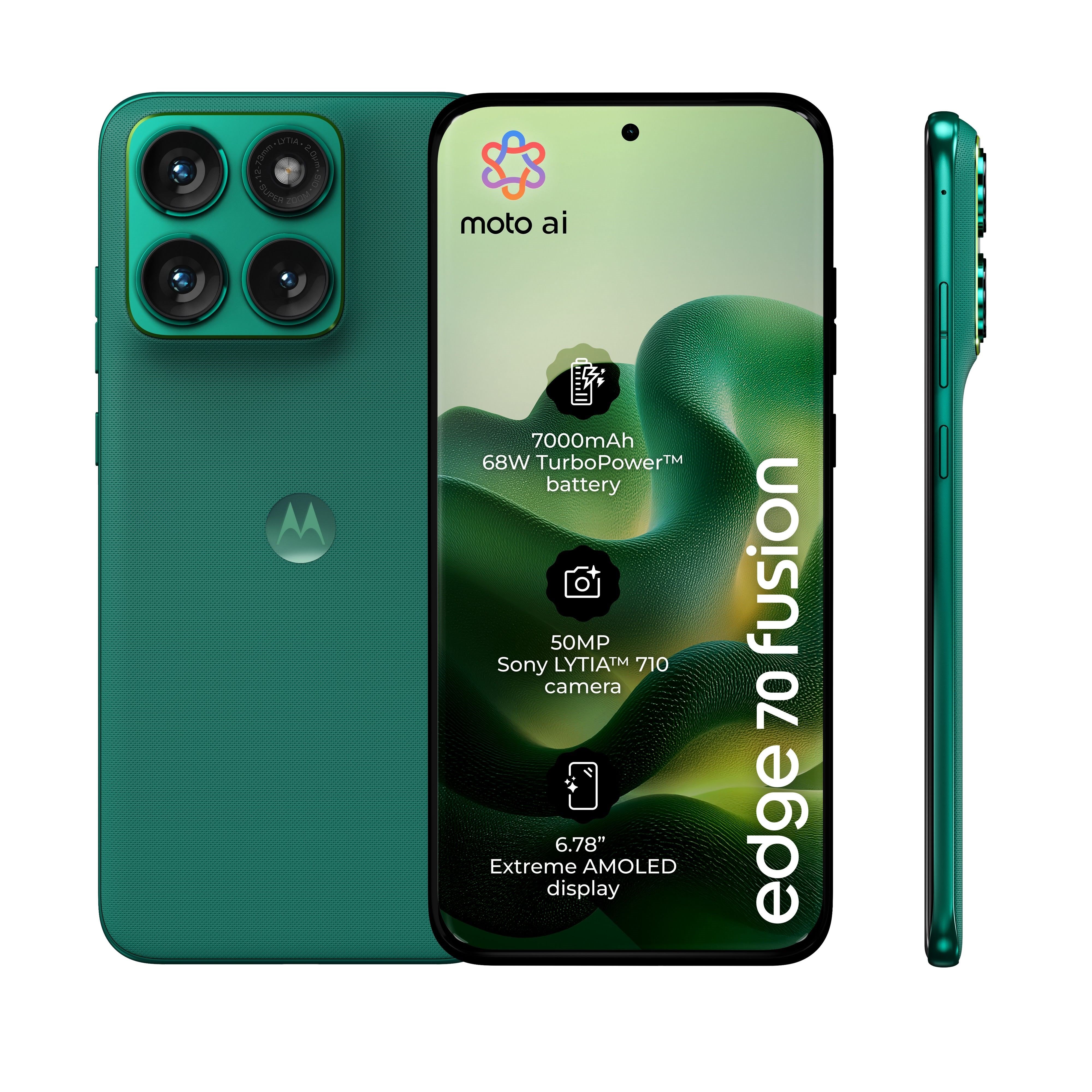 Motorola edge 70 fusion 256GB/8GB - PANTONE Sporting Green (7000 mAh battery) Mobiltelefon Grøn PBBE0047SE