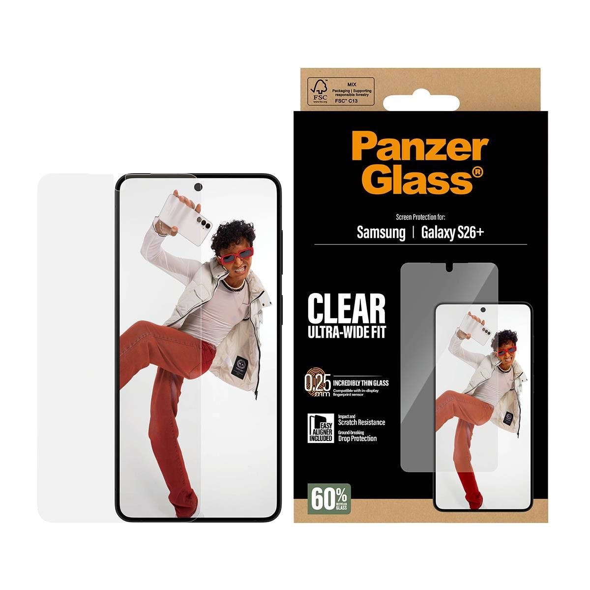 PanzerGlass Screen Protector Samsung Galaxy S26+ | Ultra-Wide Fit w. EasyAligner Beskyttelsesglas PG64161