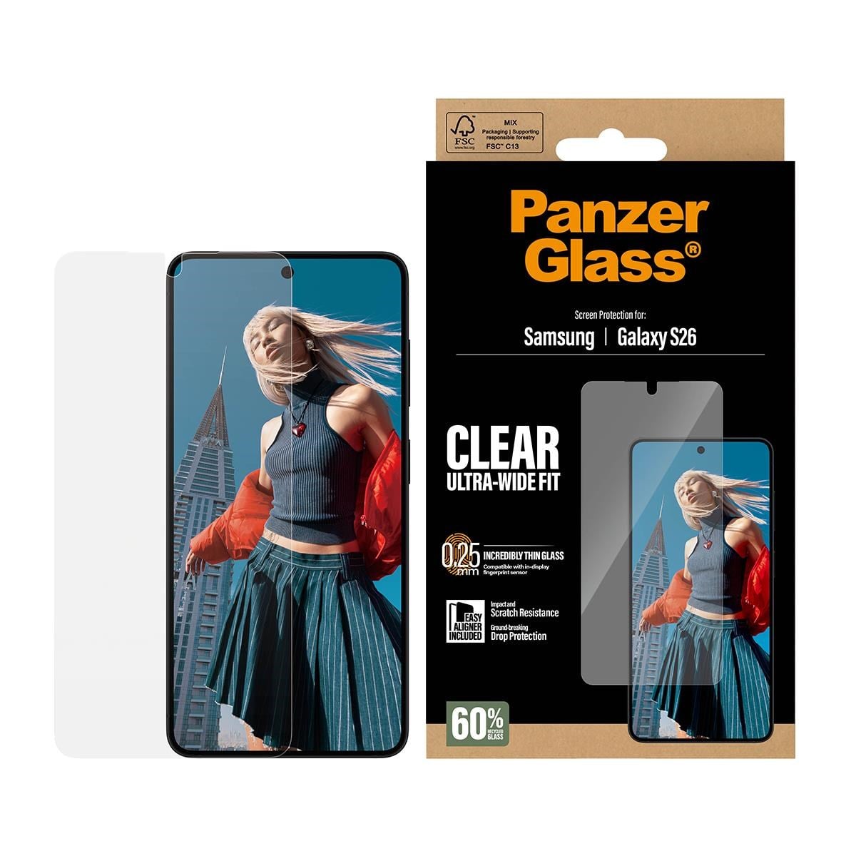 PanzerGlass Screen Protector Samsung Galaxy S26 | Ultra-Wide Fit w. EasyAligner Beskyttelsesglas PG34506