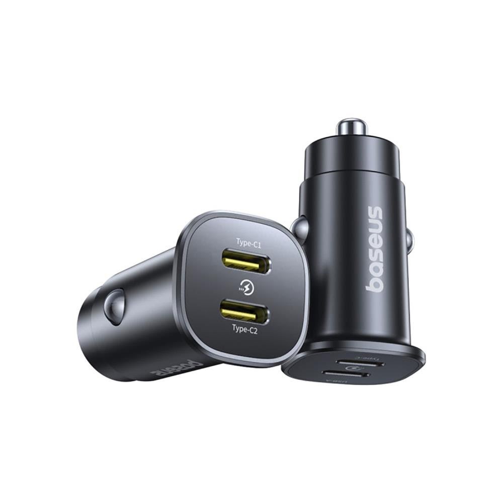 Baseus GoTrip 2 x USB-C 30W Car Charger - Black Mobil Oplader C00072300123-01
