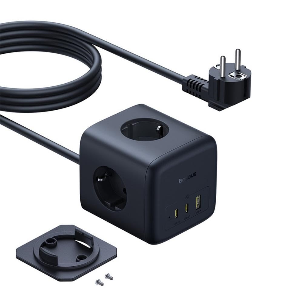 Baseus EnerFill FA11 67W Power Strip USB-A + USB-C Cube + 3 x EU Socket 1.5m - Black Strømkabel Sort E00082100123-00