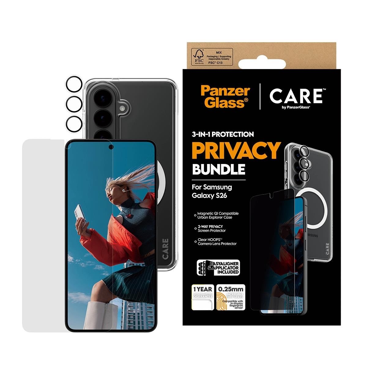 PanzerGlass Privacy 3-in-1 Bundle Samsung Galaxy S26 Beskyttelsesglas CR67643