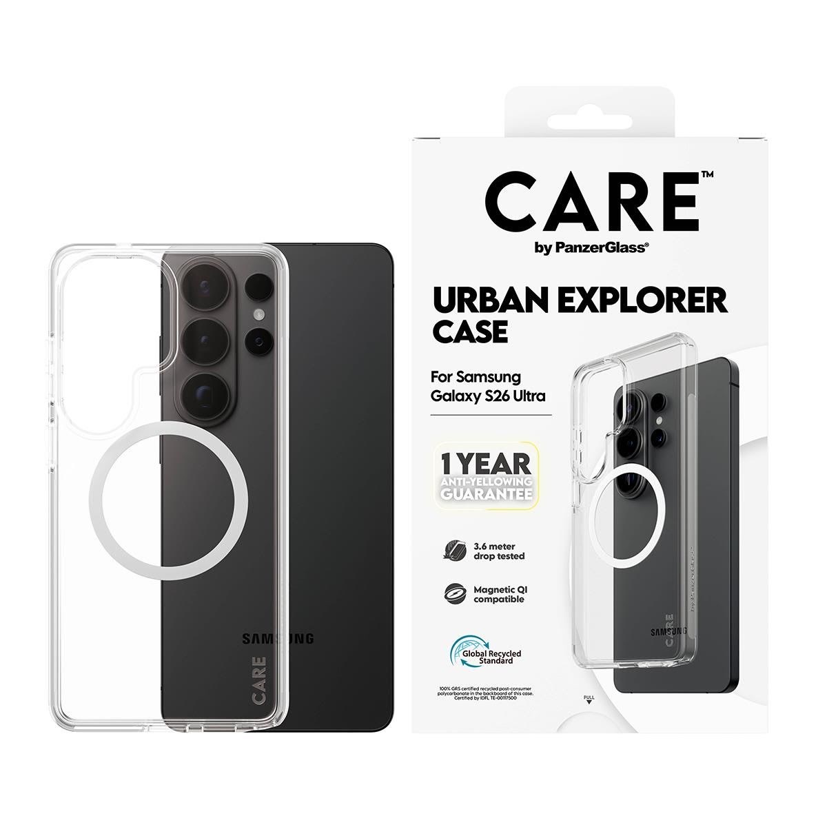 CARE by PanzerGlass Urban Explorer Case Transparent w. White Qi Samsung Galaxy S26 Ultra Mobilcover CR33544