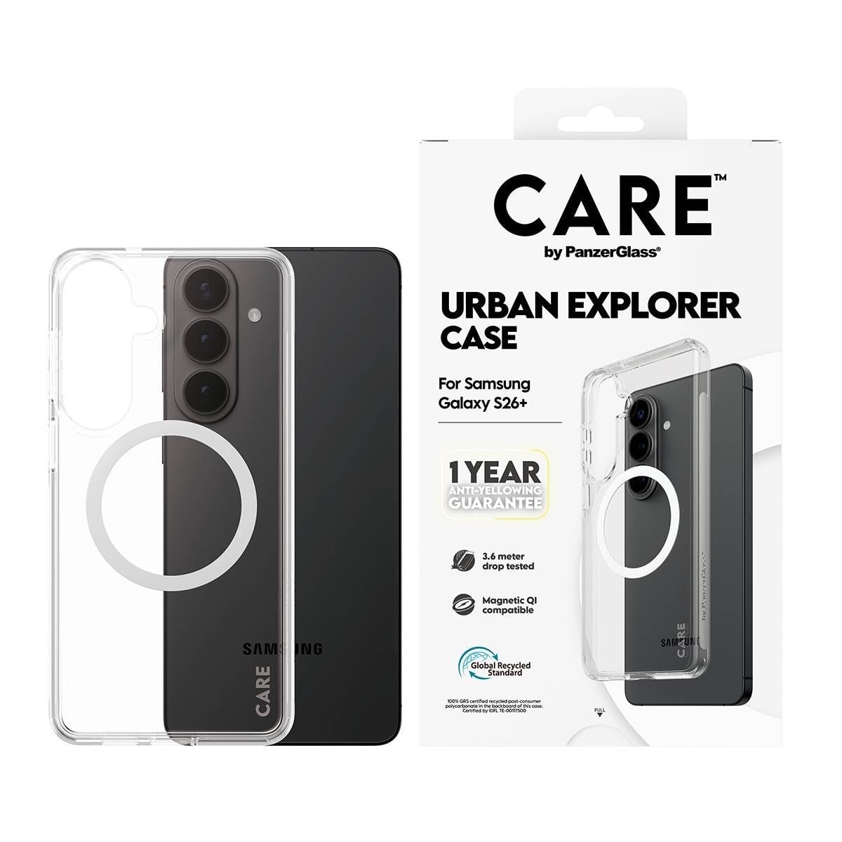 CARE by PanzerGlass Urban Explorer Case Transparent w. White Qi Samsung Galaxy S26+