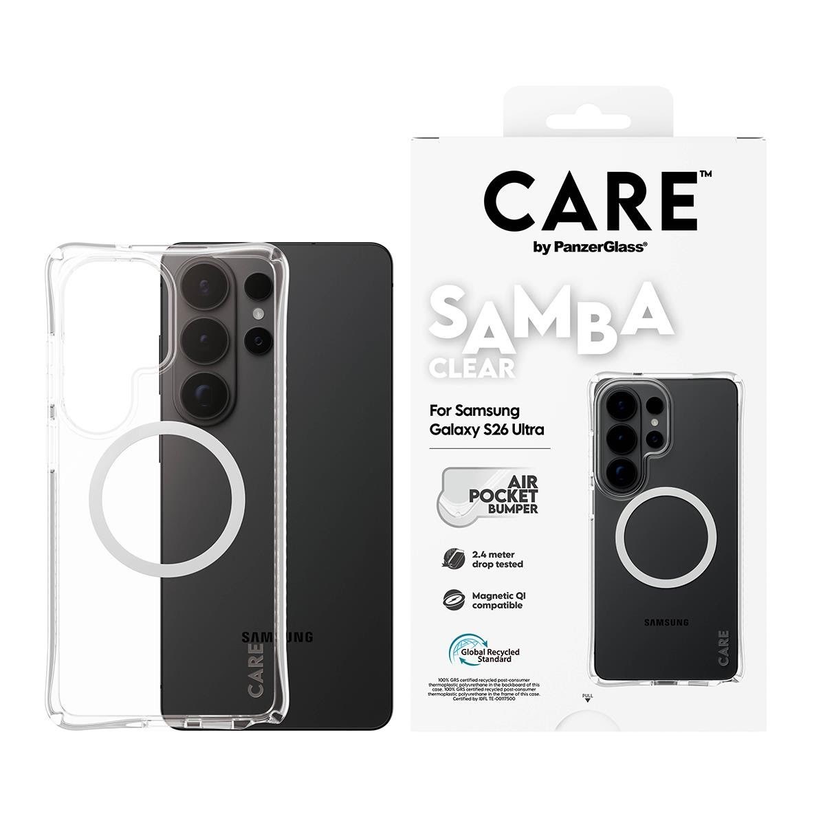 CARE by PanzerGlass Samba Case Transparent w. White Qi Samsung Galaxy S26 Ultra