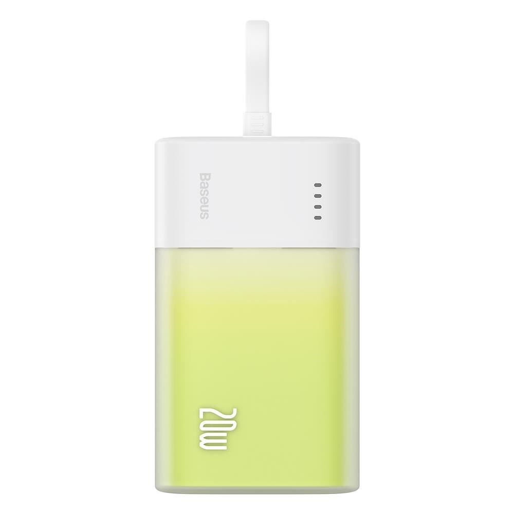 Baseus Popsicle 5200mAh 20W Powerbank with Built-in Lightning Cable (+ White Simple USB-C - USB-C 60W/20V/3A/30cm Cable) - White-Green - 5200 mAh 