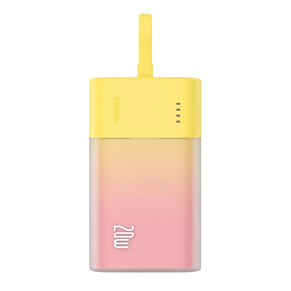 Baseus Popsicle 5200mAh 20W Powerbank with Built-in Lightning Cable (+ White Simple USB-C - USB-C 60W/20V/3A/30cm Cable) - Yellow-Pink - 5200 mAh