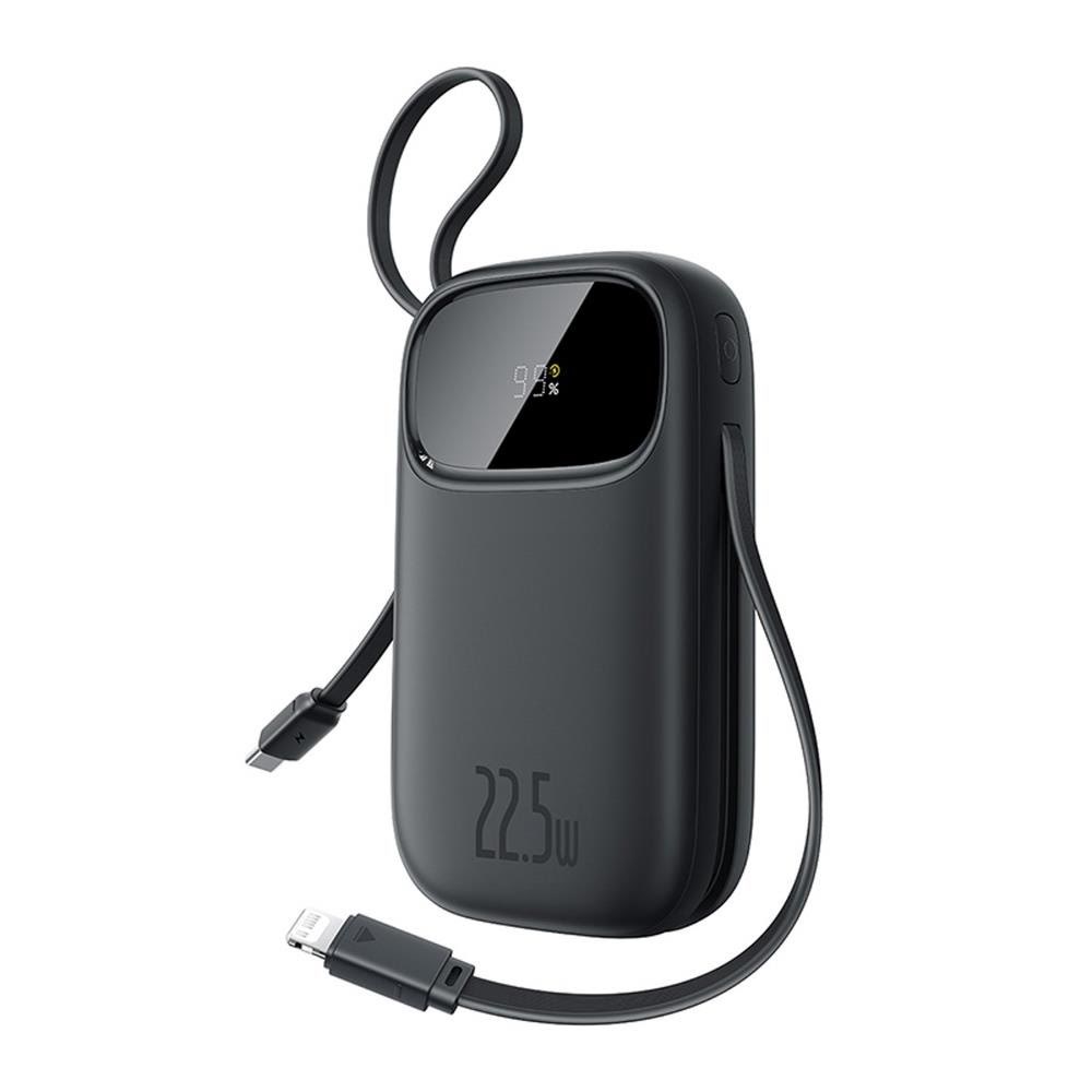Baseus EnerFill FC31 10000mAh 22.5W Powerbank with Digital Display and 2 Built-in Cables (USB-C + Lightning) - Black - 10000 mAh Powerbank Sort 