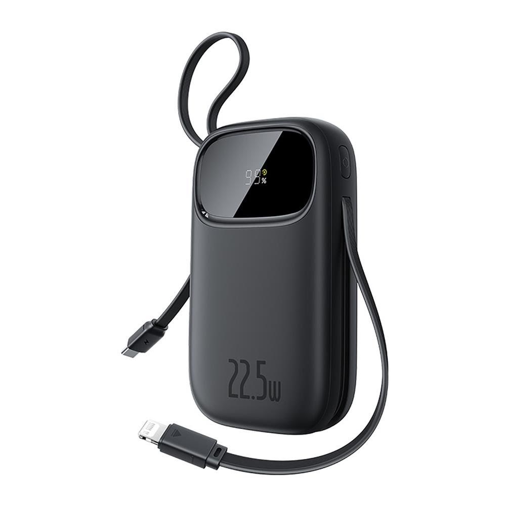 Baseus EnerFill FC31 20000mAh 22.5W Powerbank with Digital Display and 2 Built-in Cables (USB-C + Lightning) - Black - 20000 mAh Powerbank Sort 