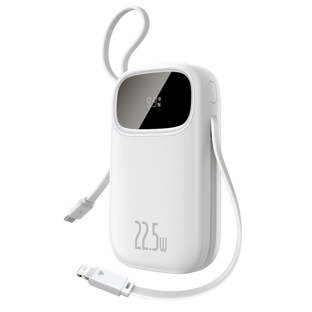 Baseus EnerFill FC31 20000mAh 22.5W Powerbank with Digital Display and 2 Built-in Cables (USB-C + Lightning) - White - 20000 mAh Powerbank Hvid 