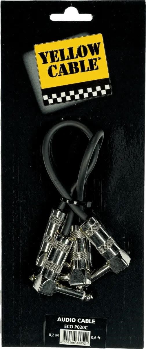 Yellow Cable P020 - 2 x 1/4" vinklet Jack/vinklet Jack patchkabel 20cm. Audiokabel ECO P020C