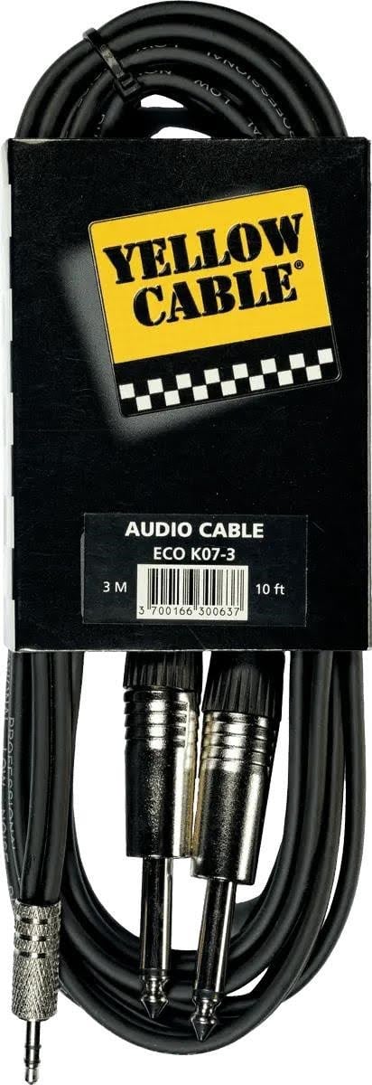 Yellow Cable K07M-3 - 2 x 1/4" Jack - 3,5mm. TRS Mini-Jack kabel 3m. Audiokabel ECO K07M-3