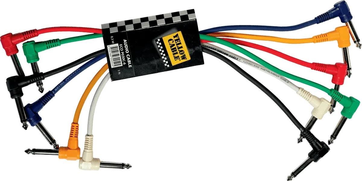 Yellow Cable P030C-6 - 6 x 1/4" vinklet Jack/vinklet Jack patchkabel 30cm. Audiokabel ECO P030C-6