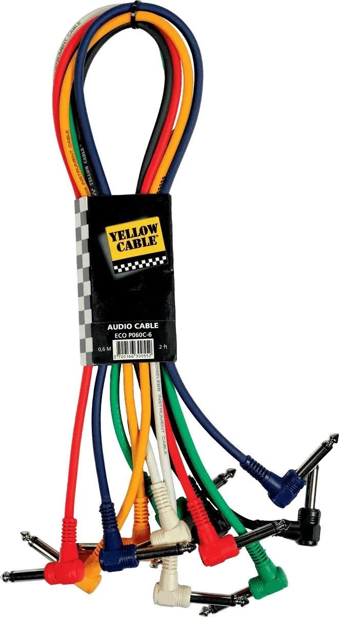 Yellow Cable P060C-6 - 6 x 1/4" vinklet Jack/vinklet Jack patchkabel 60cm. Audiokabel ECO P060C-6