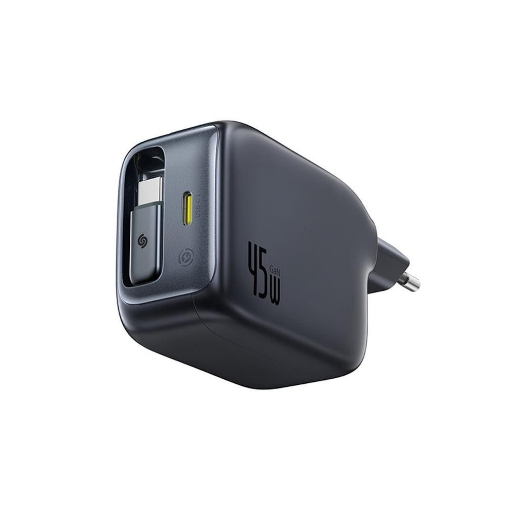 Baseus EnerCore CJ11 45W Wall Charger with USB-C Port and Retractable USB-C Cable - Black Mobil Oplader E0120G00