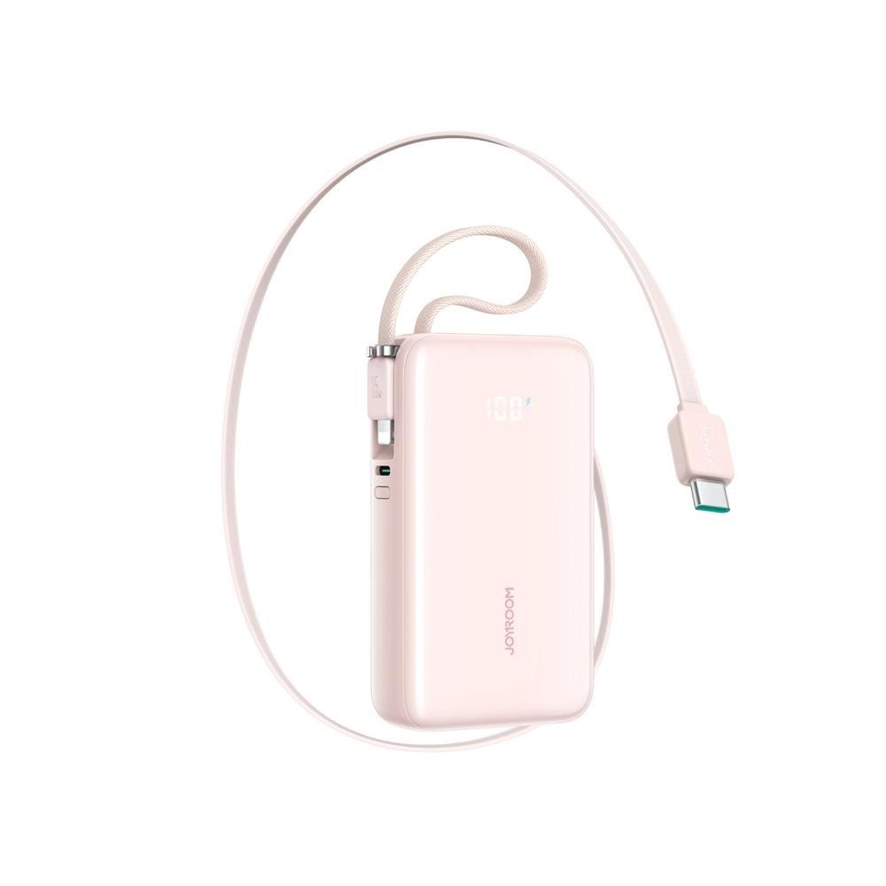 Joyroom JR-PR2L 10000mAh 35W Power Bank with Built-in Retractable USB-C Cable and Lightning Lanyard Cable - Pink - 10000 mAh