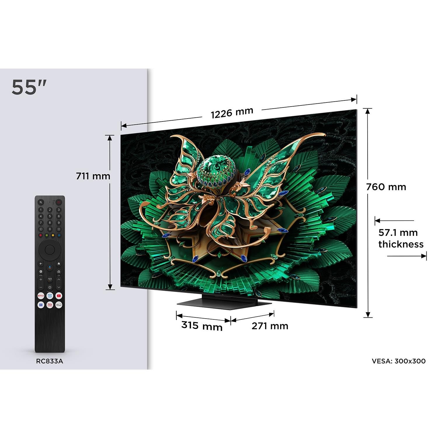 TCL 55" Fladskærms TV LED 4K 55"" C7K - 4K QD Mini-LED Google TV Fjernsyn Sort 55C7K