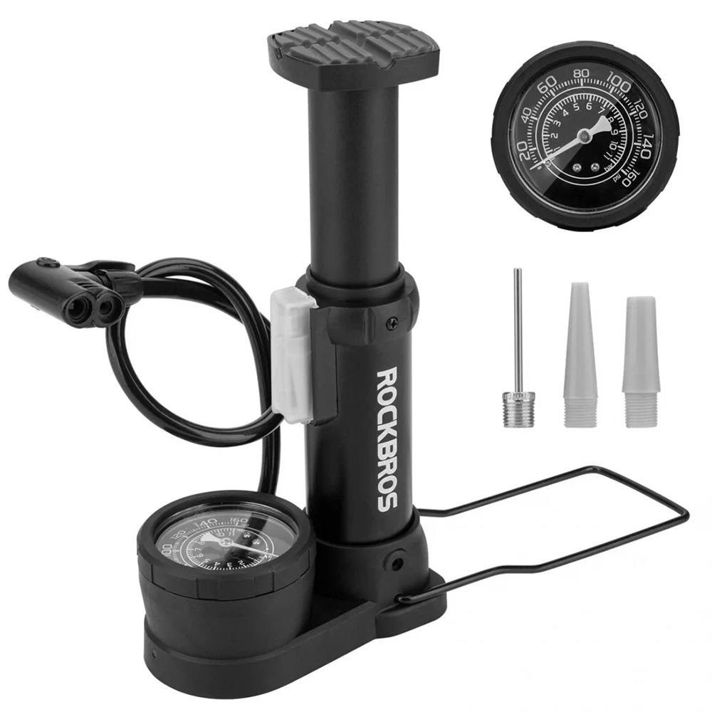 Rockbros 42610002001 floor bicycle pump with pressure gauge - black Cykeltilbehoer