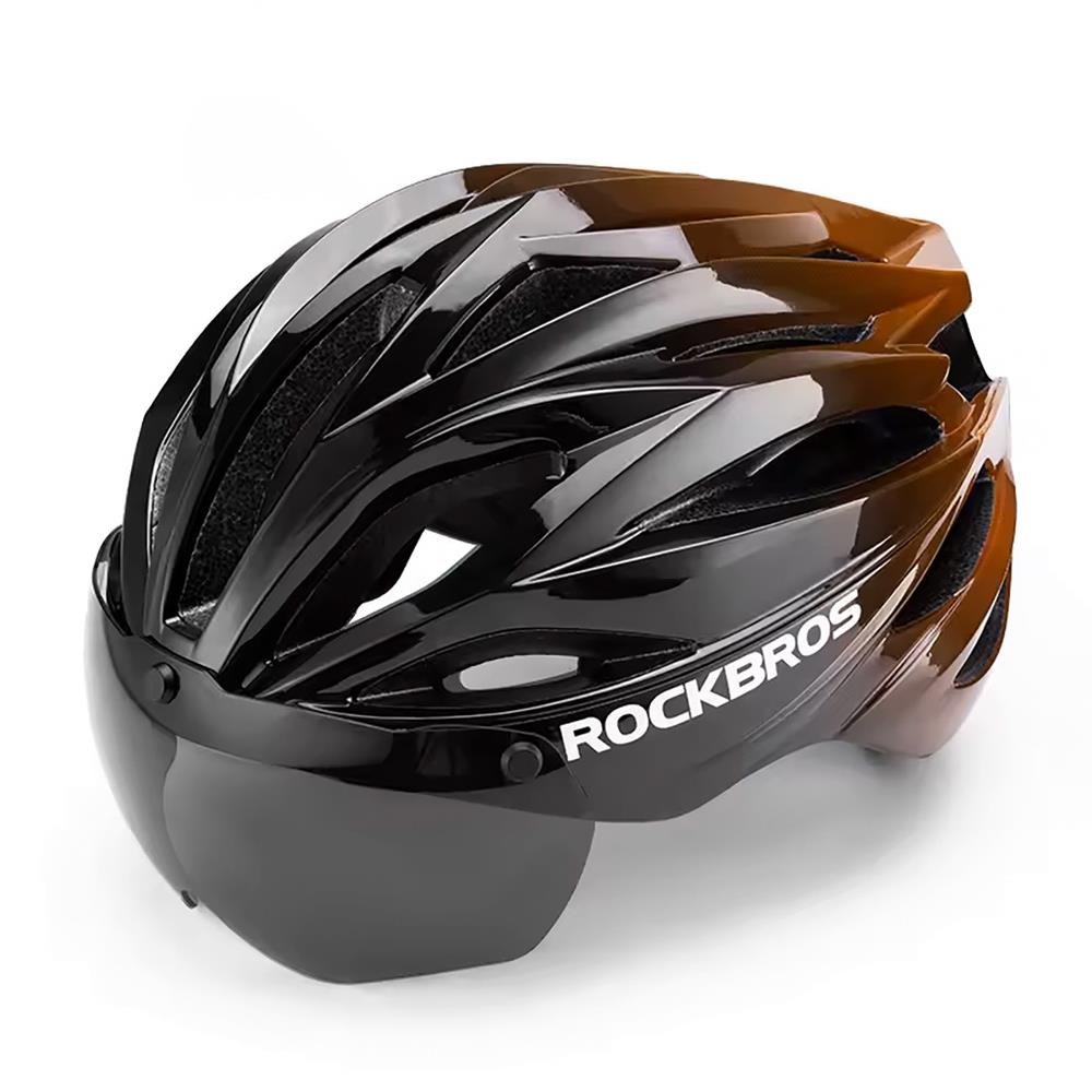 Rockbros Bike Helmet with Visor Detachable UV Protective Goggles Unisex - Black/Brown