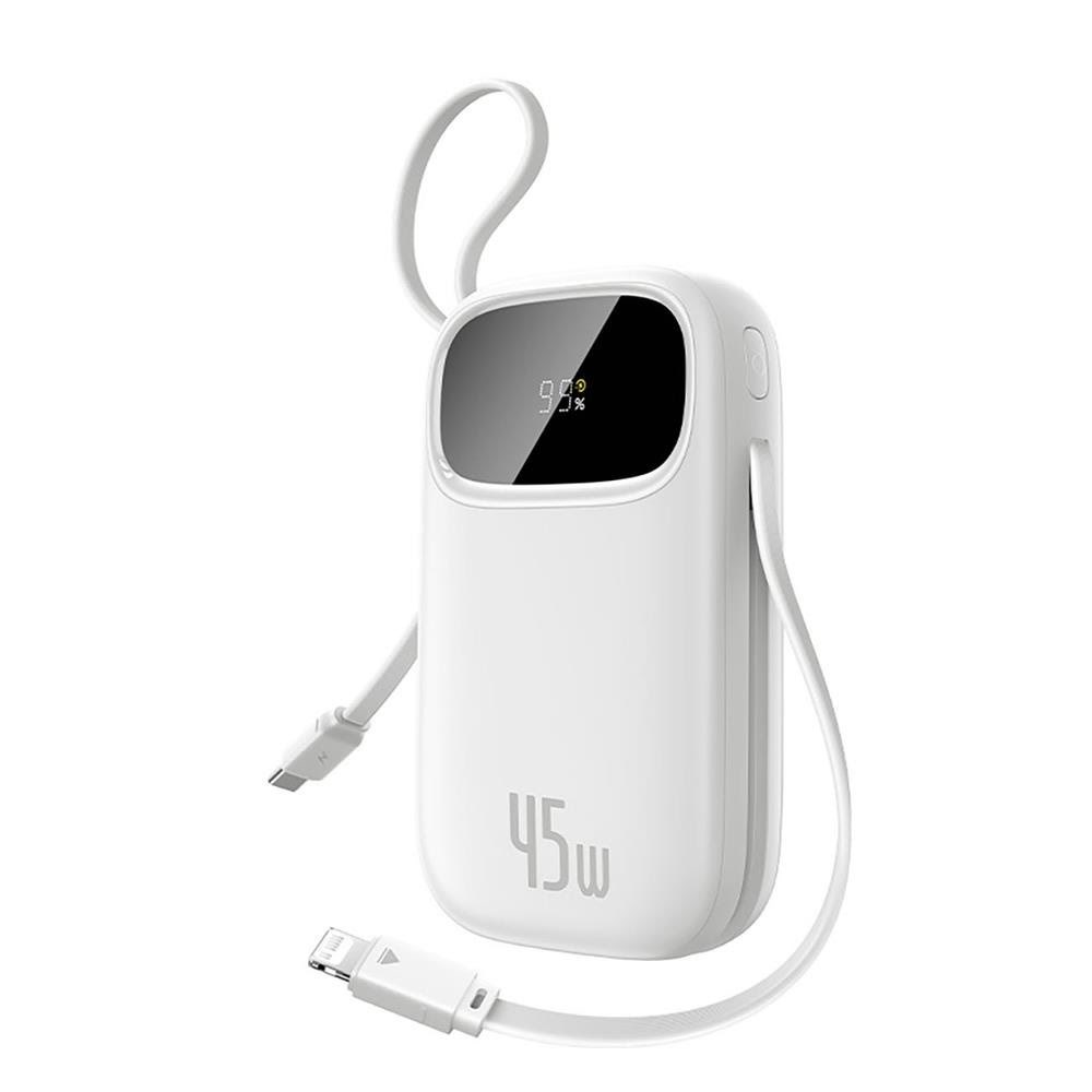 Baseus EnerFill FC31 20000mAh 45W Powerbank with Digital Display and 2 Built-in Cables (USB-C + Lightning) - White - 20000 mAh