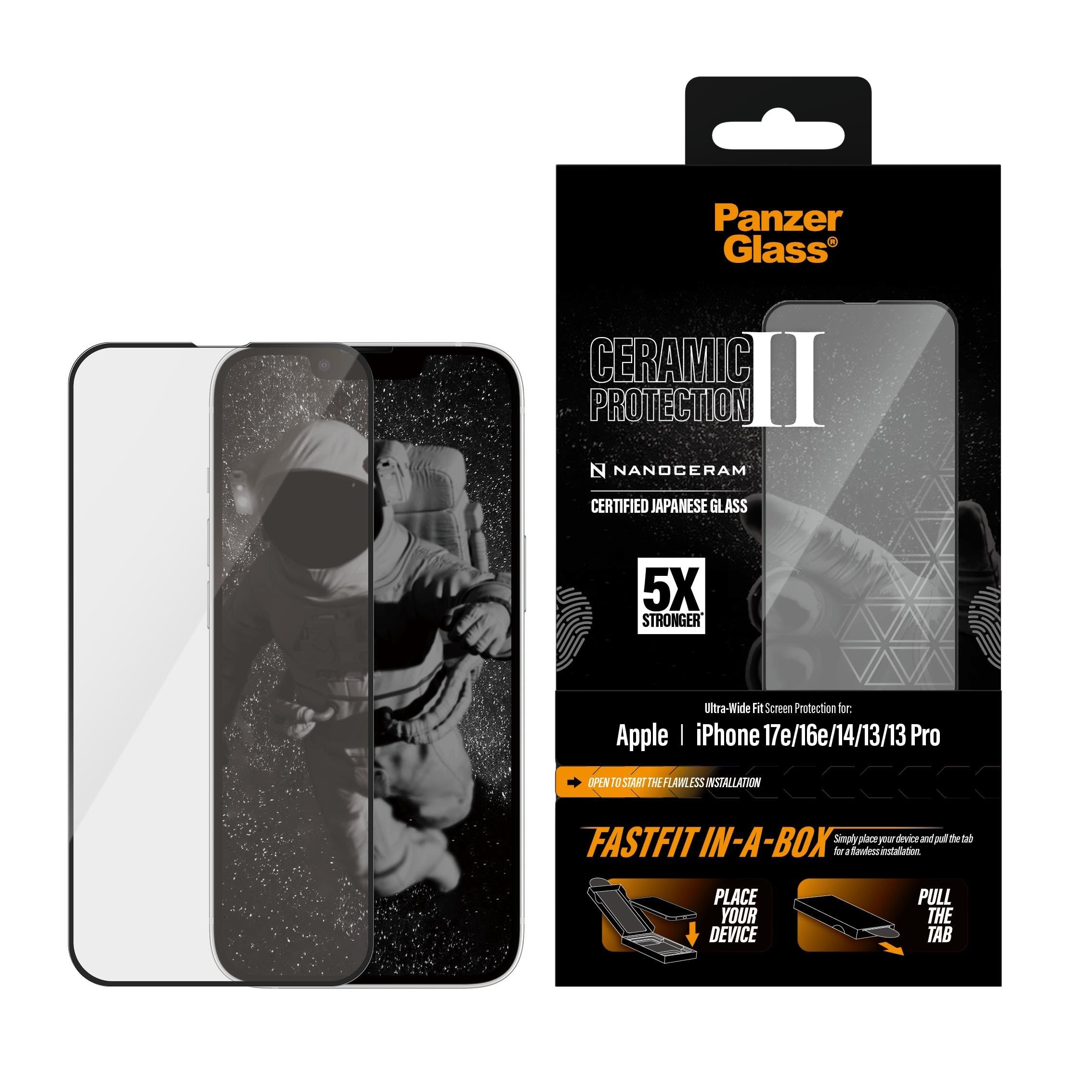 PanzerGlass Ceramic Screen Protector iPhone 17e |16e | 14 | 13 | 13 Pro | Ultra-Wide Fit w. FASTFIT IN-A-BOX