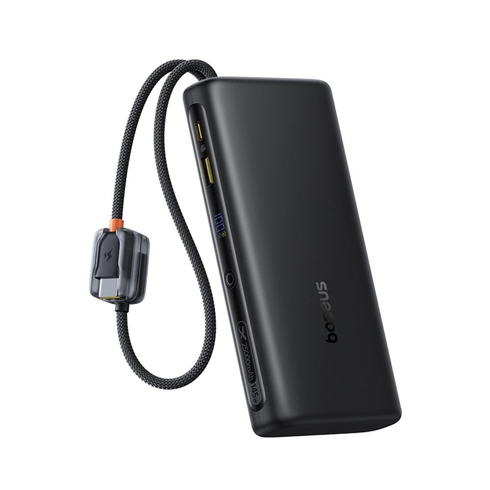Baseus EnerFill FC41 25000mAh 145W Power Bank with Digital Display and Built-in Dual USB-C Cable - Black - 25000 mAh Powerbank Sort E0028H03