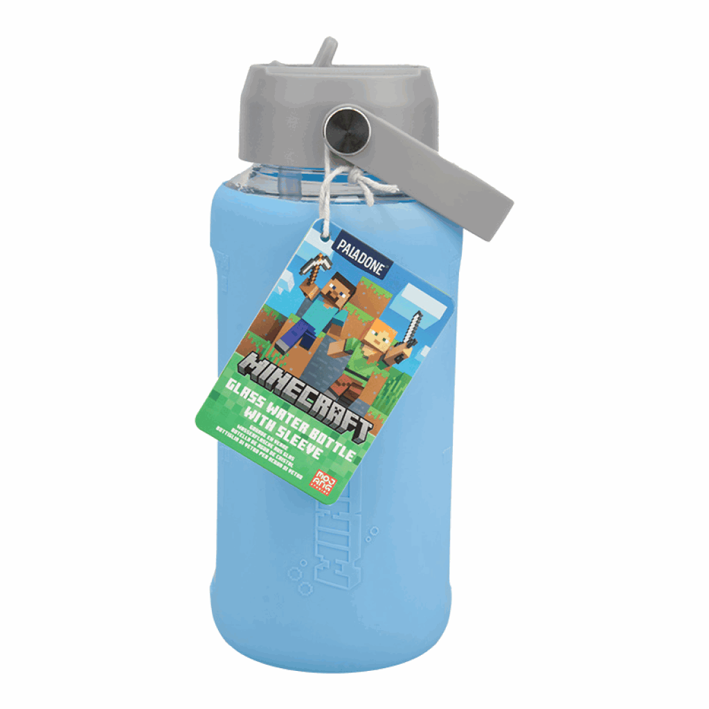 Paladone - MINECRAFT GLASS WATER BOTTLE WITH SLEEVE Merchandise PP16082MCF