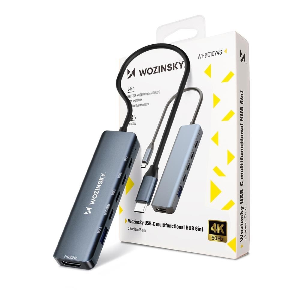 Wozinsky USB-C 6 in 1 Hub WHBC10Y4S Multifunctional Aluminum with 25 cm Cable - Gray USB hub Usb Hub 5907769366437