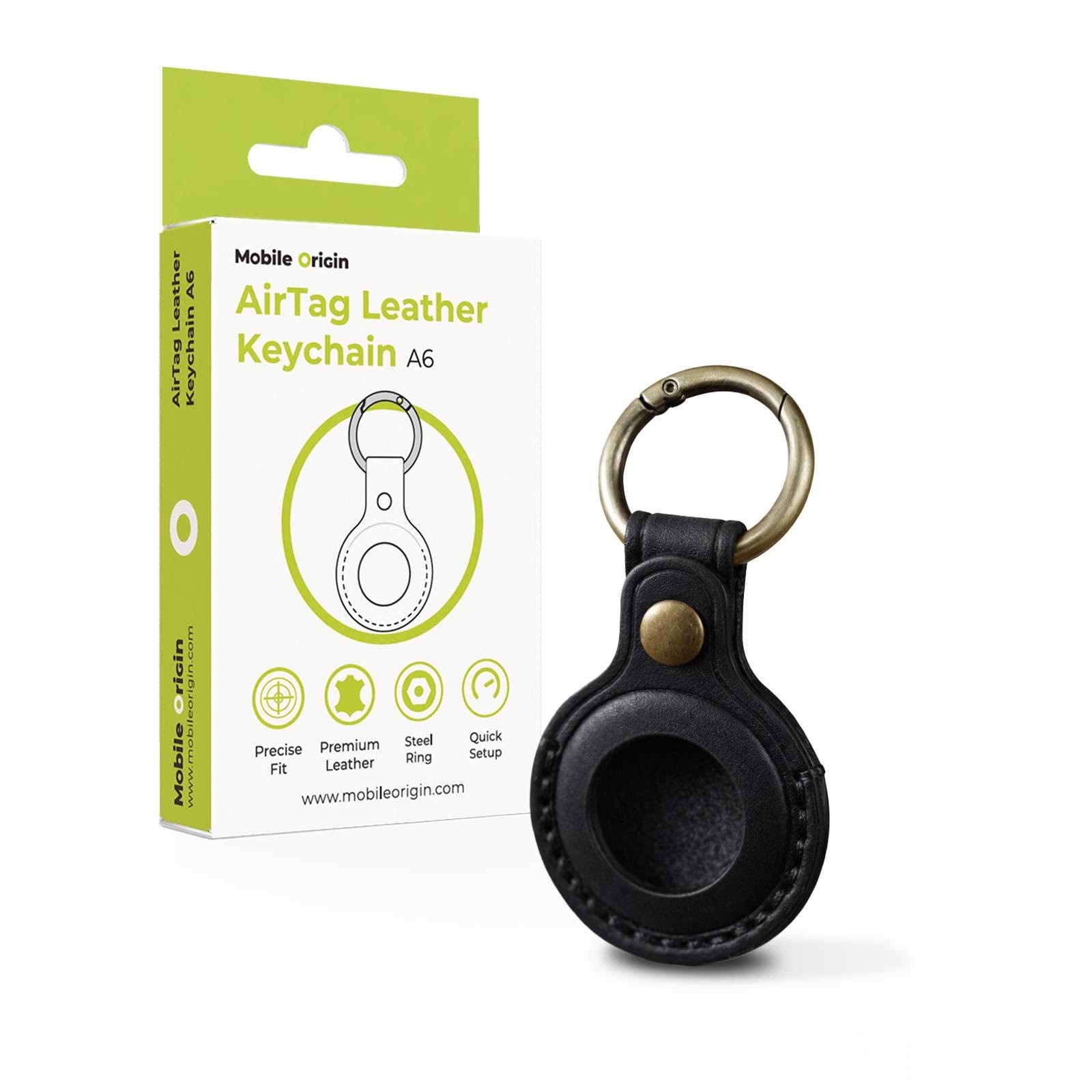 Mobile Origin AirTag Leather Keychain A6 black Mobil Tilbehør MO-ALK-BLK