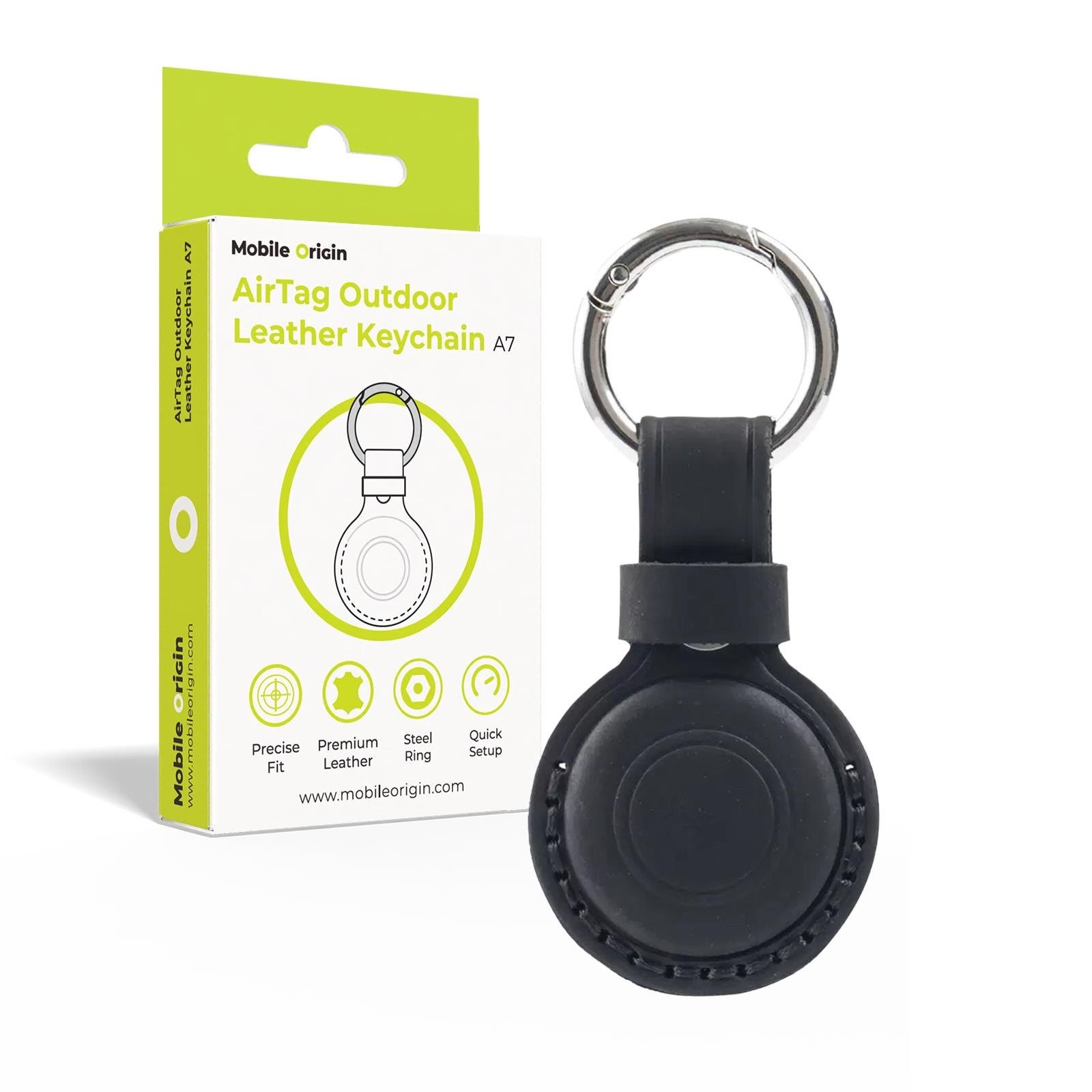 Mobile Origin AirTag Outdoor Leather Keychain A7 black Mobil Tilbehør MO-AOLK-BLK