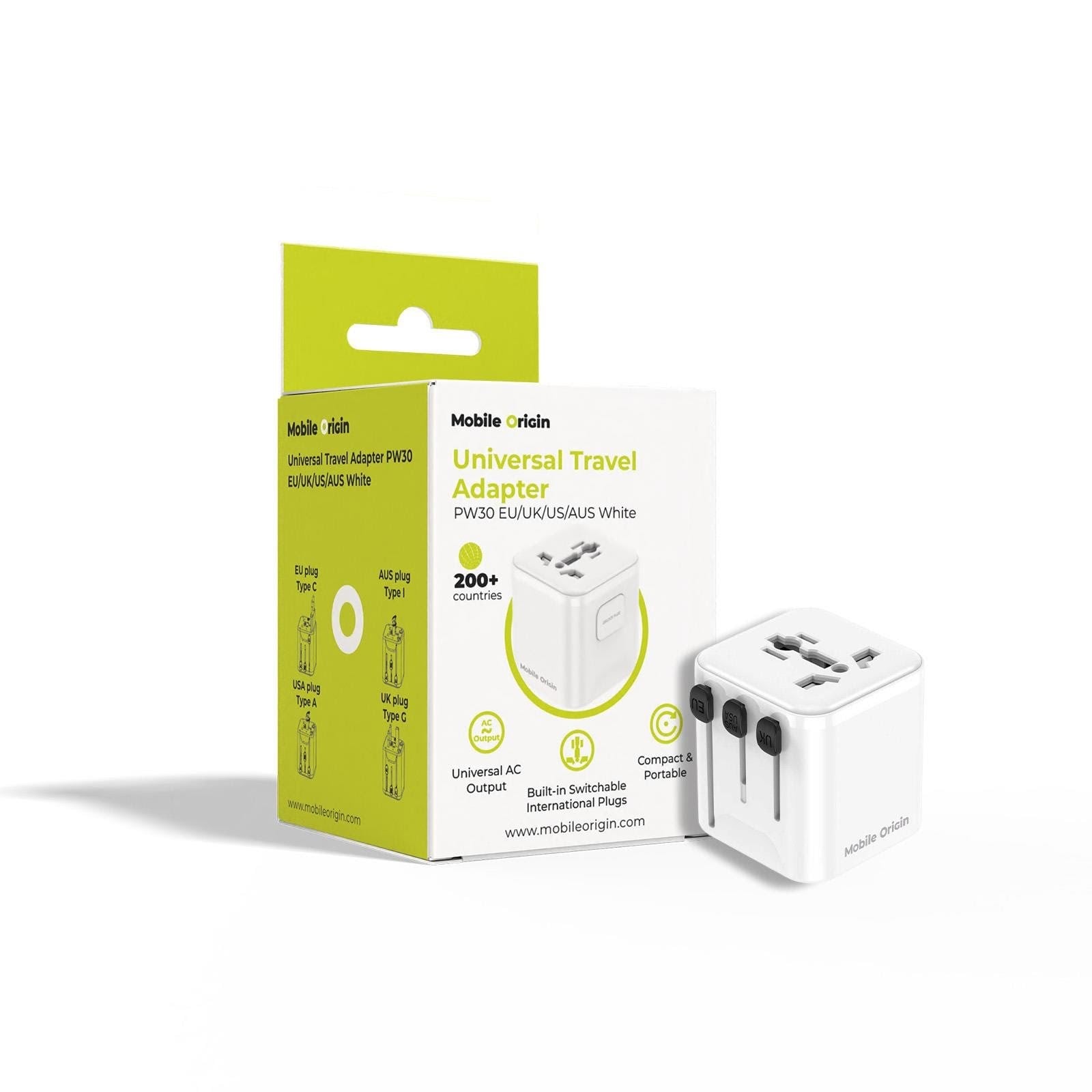 Mobile Origin Universal Travel Adapter PW30 EU/UK/US/AUS White Mobil Oplader MO-UTRA-PW30-WHT