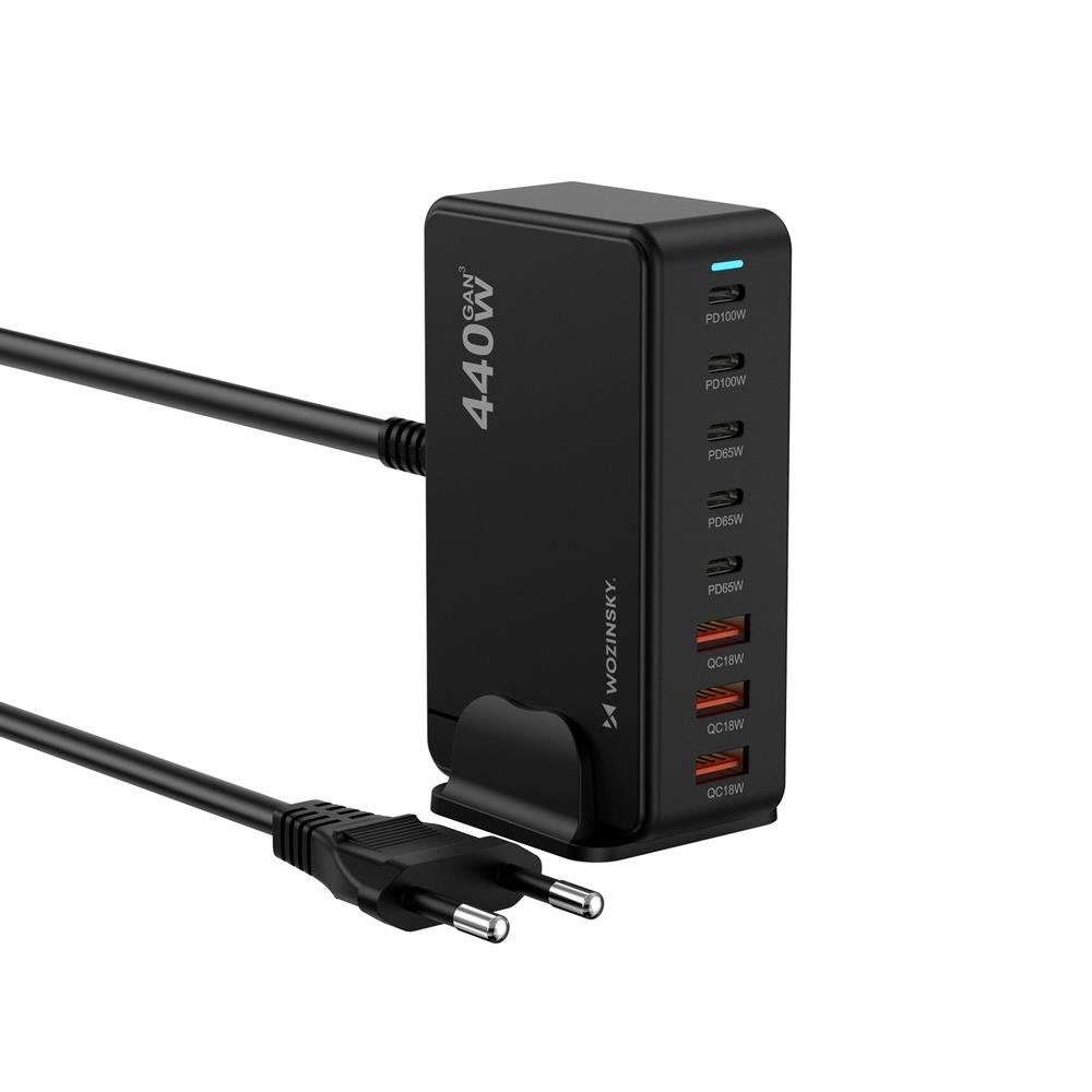 Wozinsky WSL-440 440W Gan QC3 Charging Station - Black Mobil Oplader 5907769385070
