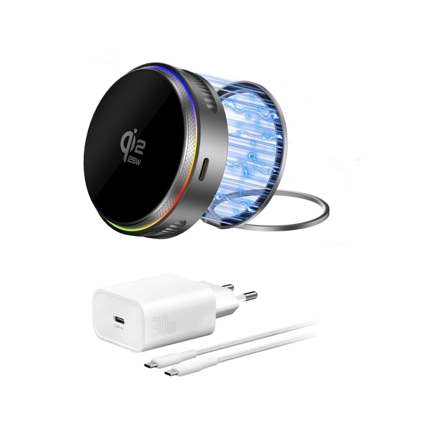 4smarts Qi2 25W MagSafe charger set with cooling RGB space grey Mobil Oplader 541761