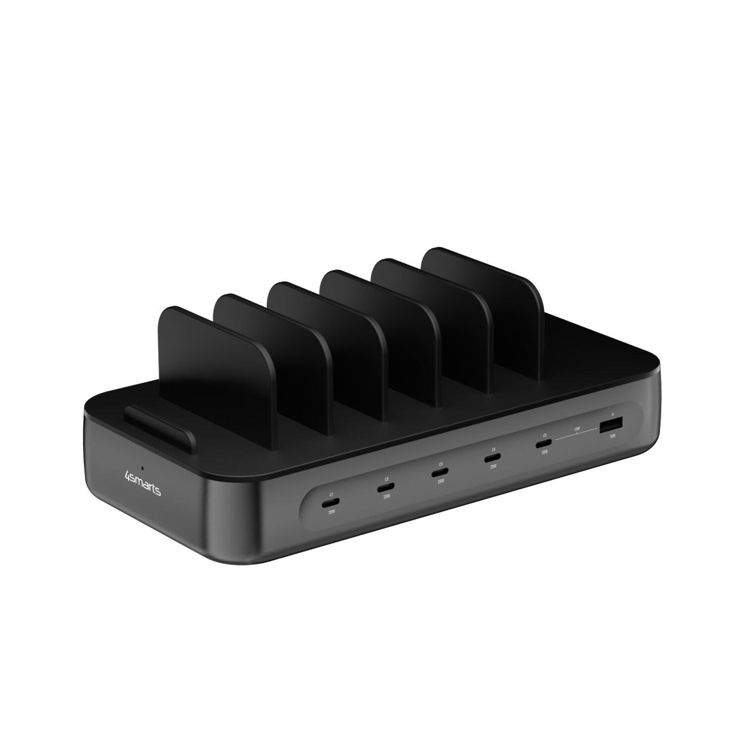4smarts Charging station Team 100W 1x USB-A port 5x USB-C ports includes 6 cables black Mobil Oplader 541805