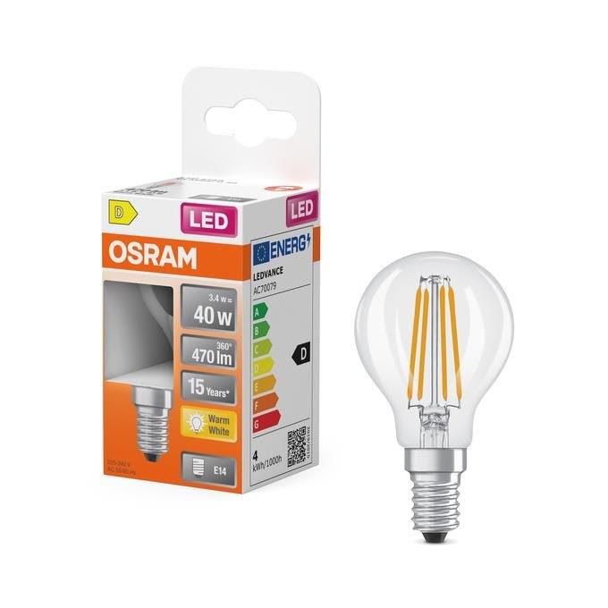 Osram LED pære Krone 3,4W/827 (40W) Klar E14 Lyskilde 4099854468759