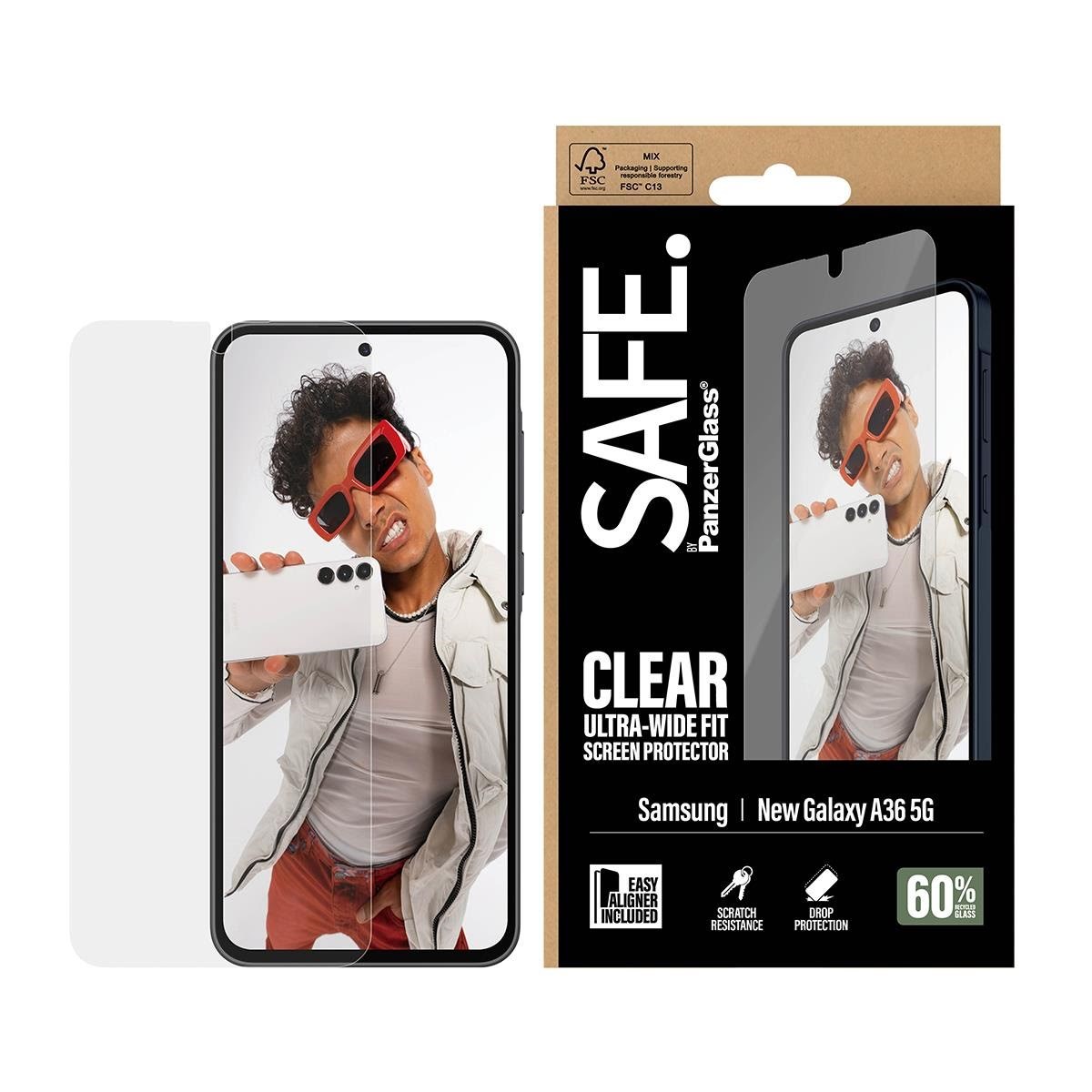 SAFE by PanzerGlass Screen Protector Samsung Galaxy A37 | Ultra-Wide Fit w. EasyAligner Beskyttelsesglas SA72239